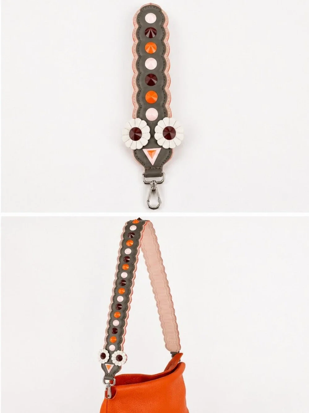 Fendi Non-Adjustable Shoulder Leather Bag Owl Strap in Olive, Peach & Orange